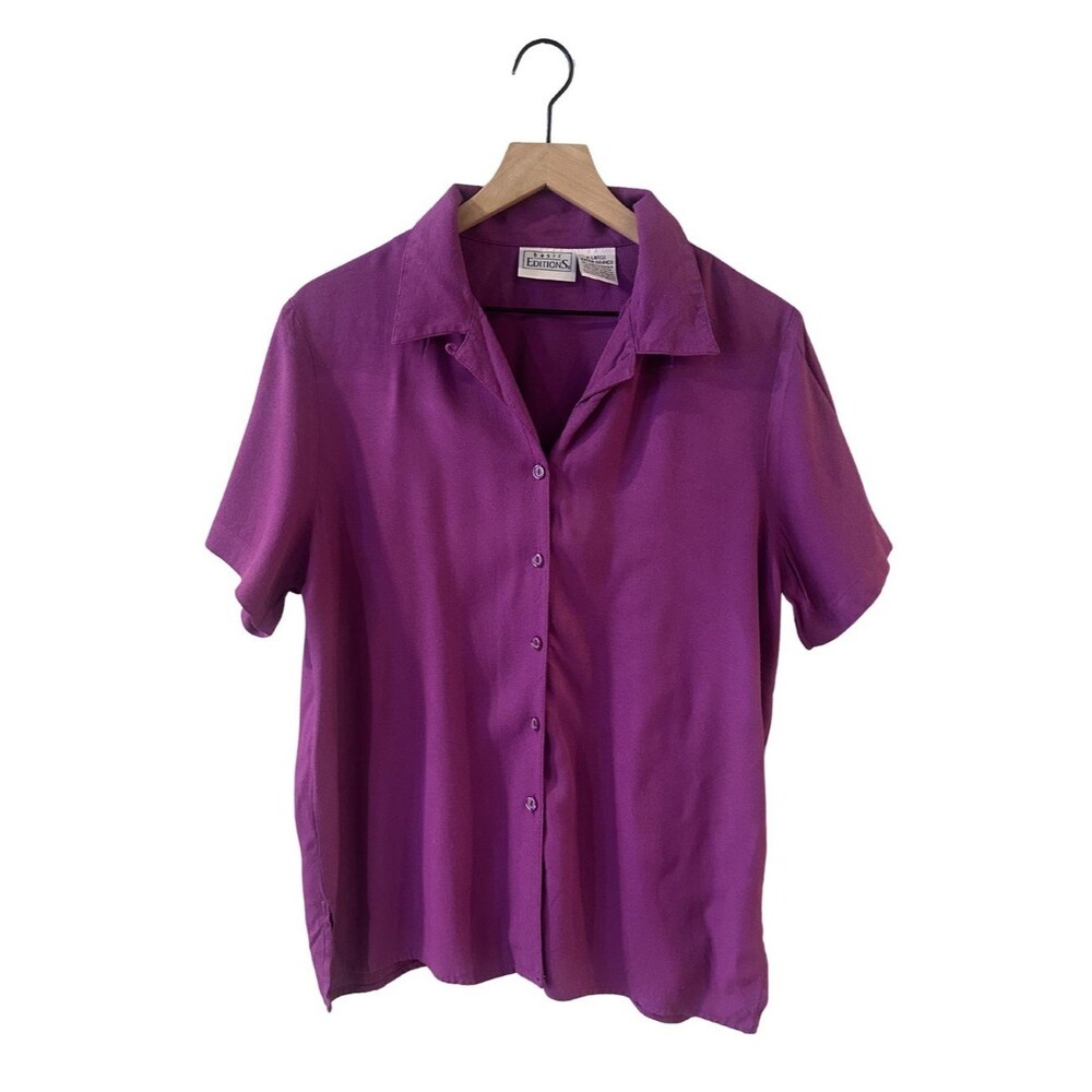 Vintage Fuchsia Purple Short-Sleeve Button-Down Shirt